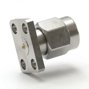 2.92mm Male 4-Hole Flange Mount RF Connector – Field Replaceable, 5.64mm Hole Spacing, 0.38mm Pin Diameter