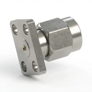 2.92mm Male 4-Hole Flange Mount RF Connector – Field Replaceable, 5.64mm Hole Spacing, 0.3mm Pin Diameter