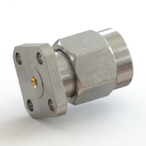 2.92mm Male 4-Hole Flange Mount RF Connector – Field Replaceable, 6.35mm Hole Spacing, 0.23mm Pin Diameter