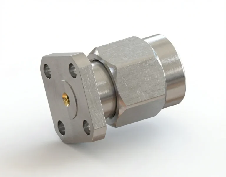 2.92mm Male 4-Hole Flange Mount RF Connector – Field Replaceable, 6.35mm Hole Spacing, 0.23mm Pin Diameter