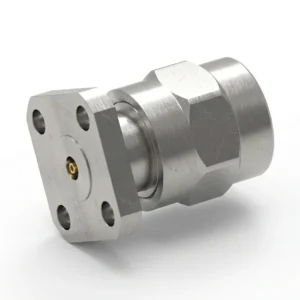 2.92mm Male 4-Hole Flange Mount RF Connector – Field replaceable, 6.35mm Hole Spacing, 0.38mm Pin Diameter