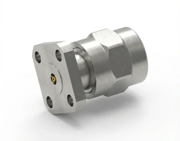 2.92mm Male 4-Hole Flange Mount RF Connector – Field replaceable, 6.35mm Hole Spacing, 0.38mm Pin Diameter