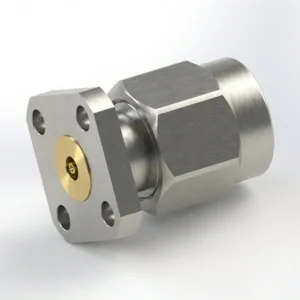 2.92mm Male 4-Hole Flange Mount RF Connector – Field Replaceable, 6.35mm Hole Spacing, 0.38mm Pin Diameter