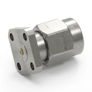 2.92mm Male 4-Hole Flange Mount RF Connector – Field Replaceable, 6.35mm Hole Spacing, 0.3mm Pin Diameter