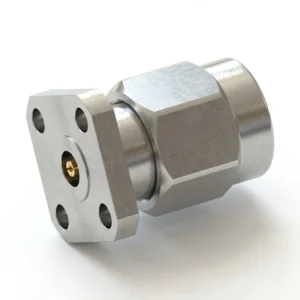 2.92mm Male 4-Hole Flange Mount RF Connector – Field Replaceable, 6.35mm Hole Spacing, 0.46mm Pin Diameter