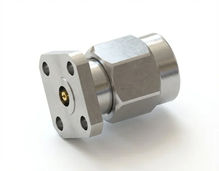 2.92mm Male 4-Hole Flange Mount RF Connector – Field Replaceable, 6.35mm Hole Spacing, 0.46mm Pin Diameter