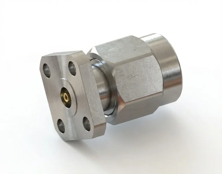 2.92mm Male 4-Hole Flange Mount RF Connector – Field Replaceable, 6.35mm Hole Spacing, 0.51mm Pin Diameter