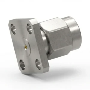 2.92mm Male 4-Hole Flange Mount RF Connector – Field Replaceable, 8.64mm Hole Spacing, 0.23mm Pin Diameter