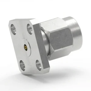 2.92mm Male 4-Hole Flange Mount RF Connector – Field Replaceable, 8.64mm Hole Spacing, 0.3mm Pin Diameter