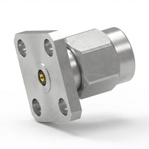 2.92mm Male 4-Hole Flange Mount RF Connector – Field Replaceable, 8.64mm Hole Spacing, 0.46mm Pin Diameter