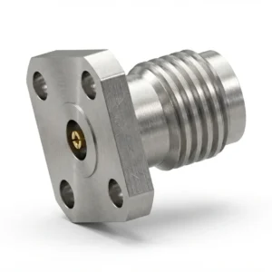 3.5mm Female 4-Hole Flange Mount RF Connector – Field Replaceable, 6.35mm Hole Spacing, 0.46mm Pin Diameter