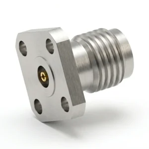 3.5mm Female 4-Hole Flange Mount RF Connector – Field Replaceable, 6.35mm Hole Spacing, 0.51mm Pin Diameter