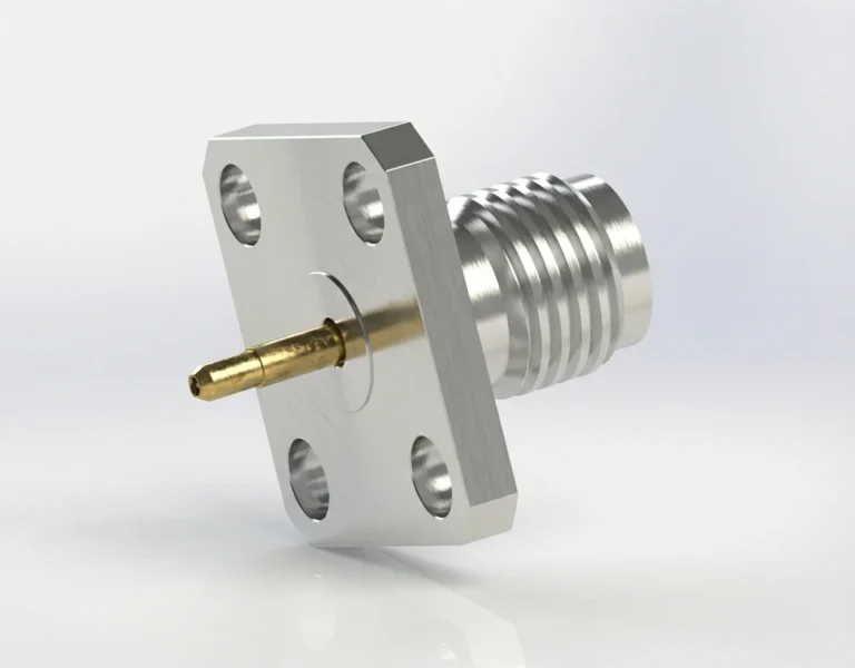 3.5mm Female 4-Hole Flange Mount RF Connector – Field Replaceable, 8.64mm Hole Spacing, 0.23mm Pin Diameter