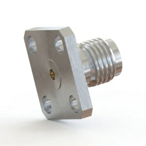 3.5mm Female 4-Hole Flange Mount RF Connector – Field Replaceable, 8.64mm Hole Spacing, 0.38mm Pin Diameter