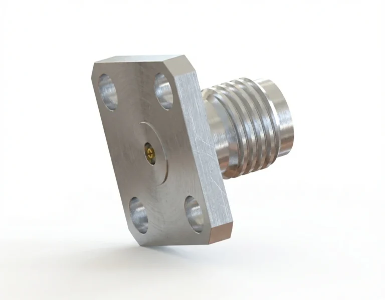 3.5mm Female 4-Hole Flange Mount RF Connector – Field Replaceable, 8.64mm Hole Spacing, 0.38mm Pin Diameter