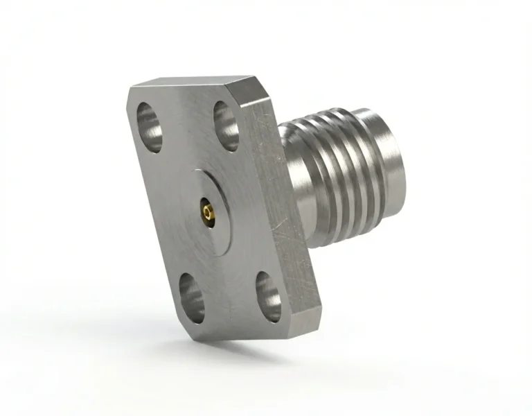 3.5mm Female 4-Hole Flange Mount RF Connector – Field Replaceable, 8.64mm Hole Spacing, 0.3mm Pin Diameter