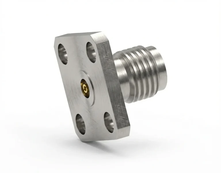 3.5mm Female 4-Hole Flange Mount RF Connector – Field Replaceable, 8.64mm Hole Spacing, 0.51mm Pin Diameter
