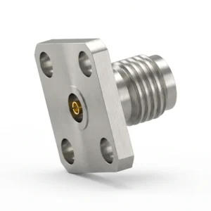 3.5mm Female 4-Hole Flange Mount RF Connector – Field Replaceable, 8.64mm Hole Spacing, 0.90mm Pin Diameter