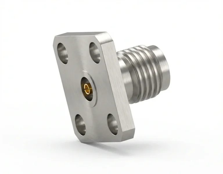 3.5mm Female 4-Hole Flange Mount RF Connector – Field Replaceable, 8.64mm Hole Spacing, 0.90mm Pin Diameter