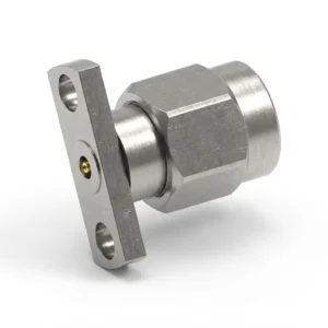 3.5mm Male 2-Hole Flange Mount RF Connector – Field Replaceable, 10.2mm Hole Spacing, 0.23mm Pin Diameter