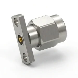 3.5mm Male 2-Hole Flange Mount RF Connector – Field Replaceable, 10.2mm Hole Spacing, 0.9mm Pin Diameter