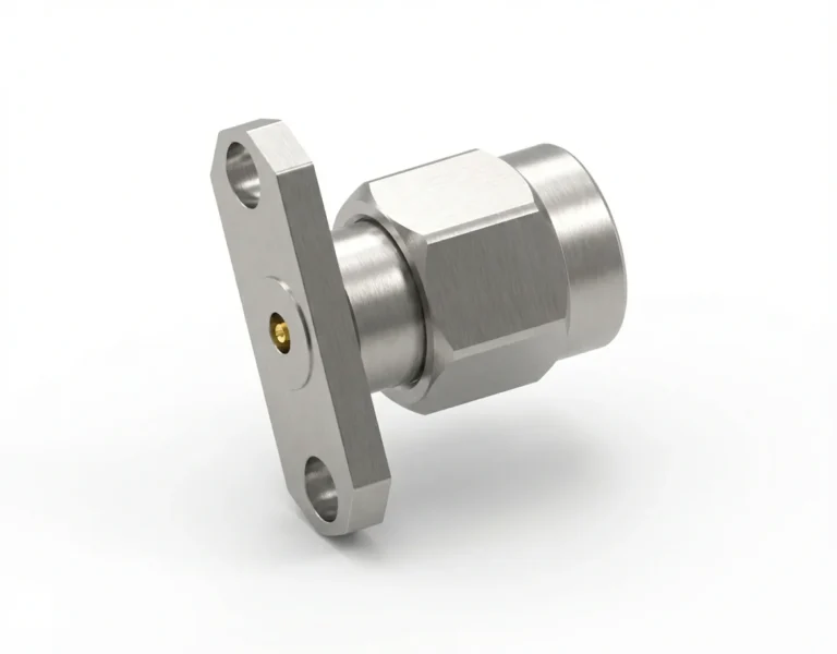 3.5mm Male 2-Hole Flange Mount RF Connector – Field Replaceable, 12.22mm Hole Spacing, 0.38mm Pin Diameter