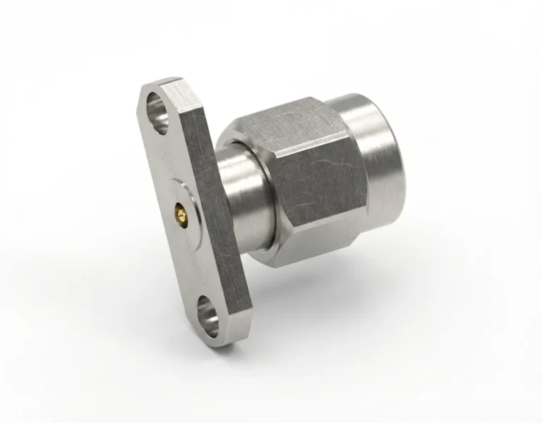 3.5mm Male 2-Hole Flange Mount RF Connector – Field Replaceable, 12.22mm Hole Spacing, 0.3mm Pin Diameter