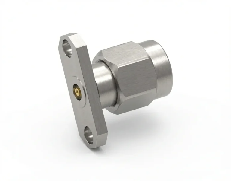 3.5mm Male 2-Hole Flange Mount RF Connector – Field Replaceable, 12.22mm Hole Spacing, 0.46mm Pin Diameter
