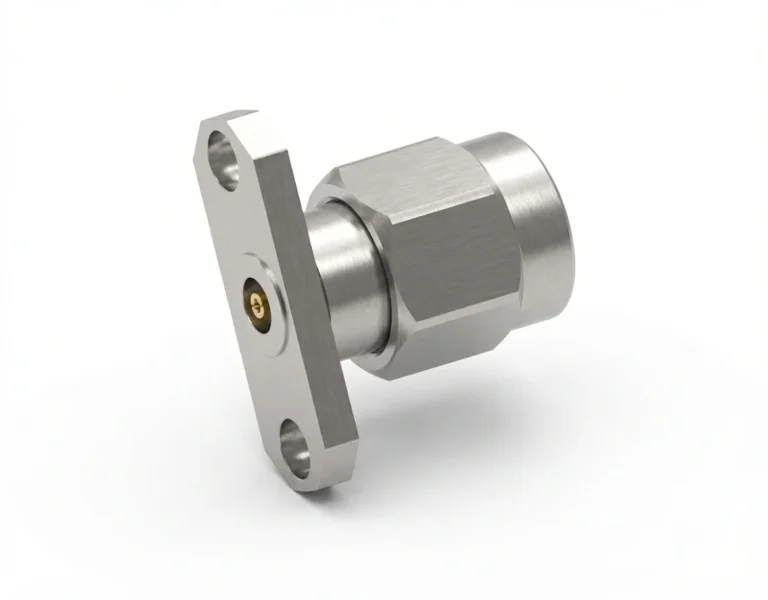 3.5mm Male 2-Hole Flange Mount RF Connector – Field Replaceable, 12.22mm Hole Spacing, 0.51mm Pin Diameter