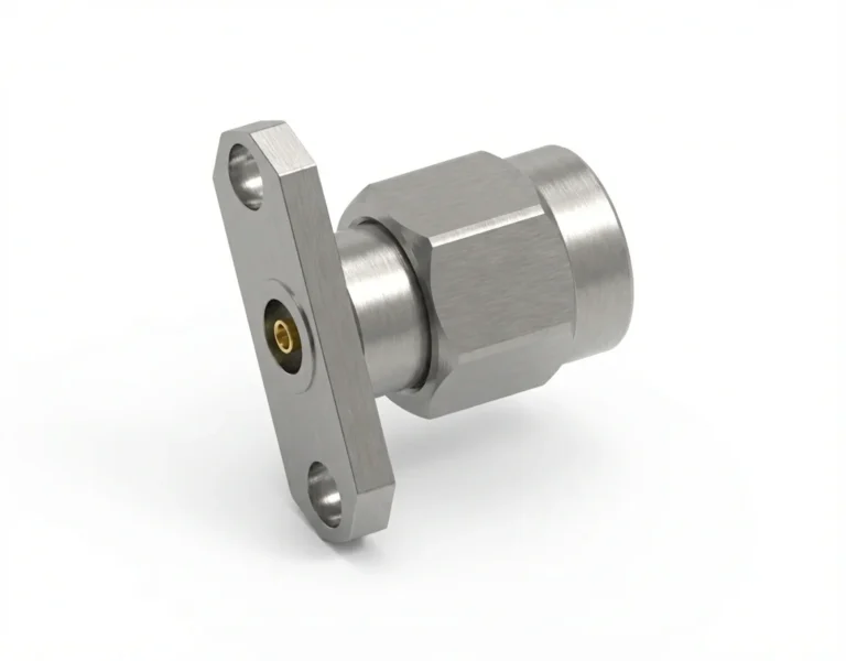 3.5mm Male 2-Hole Flange Mount RF Connector – Field Replaceable, 12.22mm Hole Spacing, 0.9mm Pin Diameter