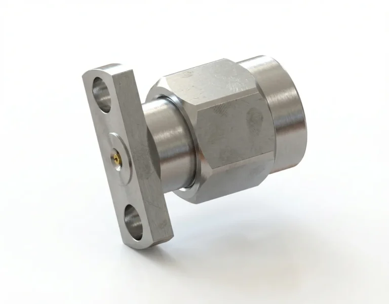 3.5mm Male 2-Hole Flange Mount RF Connector – Field Replaceable, 12.7mm Hole Spacing, 0.23mm Pin Diameter