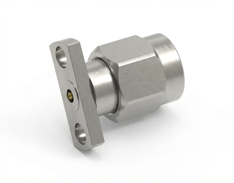 3.5mm Male 2-Hole Flange Mount RF Connector – Field Replaceable, 12.7mm Hole Spacing, 0.38mm Pin Diameter