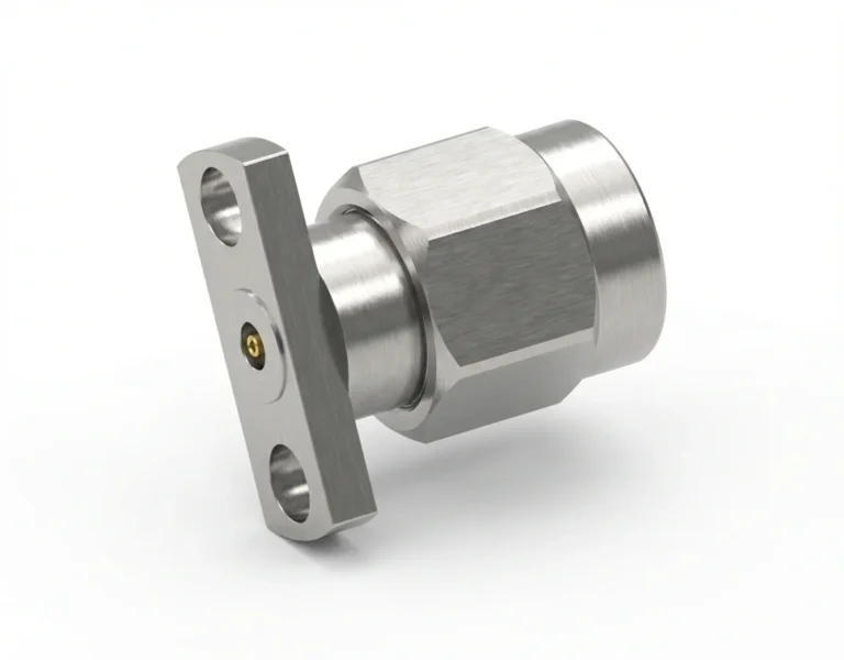 3.5mm Male 2-Hole Flange Mount RF Connector – Field Replaceable, 12.7mm Hole Spacing, 0.3mm Pin Diameter