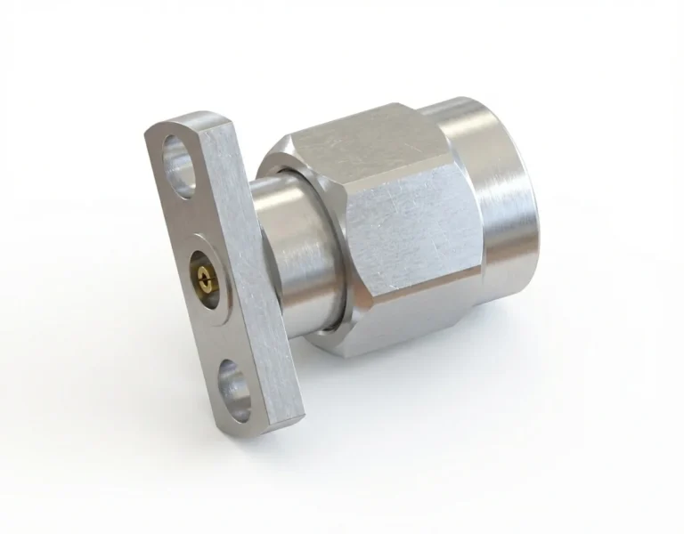 3.5mm Male 2-Hole Flange Mount RF Connector – Field Replaceable, 12.7mm Hole Spacing, 0.51mm Pin Diameter