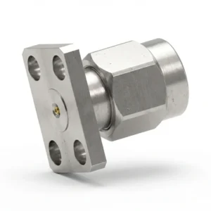 3.5mm Male 4-Hole Flange Mount RF Connector – Field Replaceable, 5.64mm Hole Spacing, 0.23mm Pin Diameter