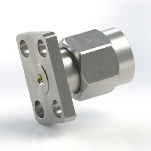3.5mm Male 4-Hole Flange Mount RF Connector – Field Replaceable, 5.64mm Hole Spacing, 0.38mm Pin Diameter