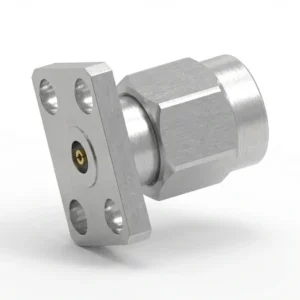 3.5mm Male 4-Hole Flange Mount RF Connector – Field Replaceable, 5.64mm Hole Spacing, 0.46mm Pin Diameter
