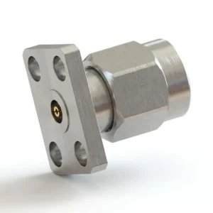 3.5mm Male 4-Hole Flange Mount RF Connector – Field Replaceable, 5.64mm Hole Spacing, 0.51mm Pin Diameter