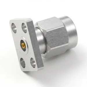 3.5mm Male 4-Hole Flange Mount RF Connector – Field Replaceable, 5.64mm Hole Spacing, 0.9mm Pin Diameter
