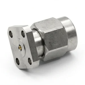 3.5mm Male 4-Hole Flange Mount RF Connector – Field Replaceable, 6.35mm Hole Spacing, 0.23mm Pin Diameter