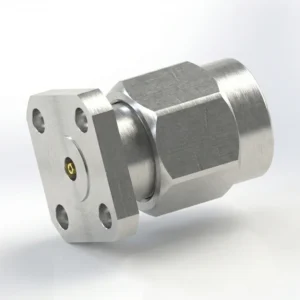 3.5mm Male 4-Hole Flange Mount RF Connector – Field Replaceable, 6.35mm Hole Spacing, 0.38mm Pin Diameter