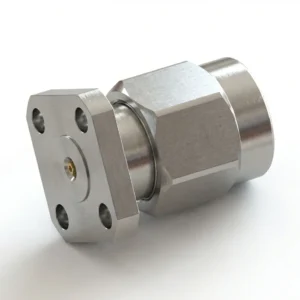 3.5mm Male 4-Hole Flange Mount RF Connector – Field Replaceable, 6.35mm Hole Spacing, 0.3mm Pin Diameter
