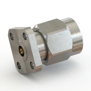 3.5mm Male 4-Hole Flange Mount RF Connector – Field Replaceable, 6.35mm Hole Spacing, 0.46mm Pin Diameter