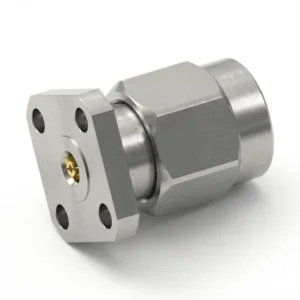 3.5mm Male 4-Hole Flange Mount RF Connector – Field Replaceable, 6.35mm Hole Spacing, 0.51mm Pin Diameter
