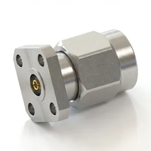 3.5mm Male 4-Hole Flange Mount RF Connector – Field Replaceable, 6.35mm Hole Spacing, 0.9mm Pin Diameter