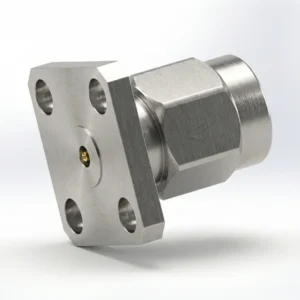 3.5mm Male 4-Hole Flange Mount RF Connector – Field Replaceable, 8.64mm Hole Spacing, 0.38mm Pin Diameter