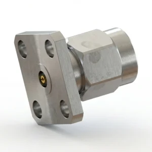 3.5mm Male 4-Hole Flange Mount RF Connector – Field Replaceable, 8.64mm Hole Spacing, 0.51mm Pin Diameter