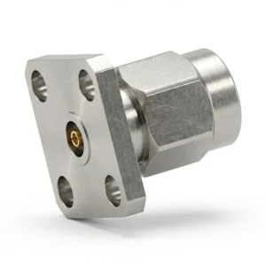 3.5mm Male 4-Hole Flange Mount RF Connector – Field Replaceable, 8.64mm Hole Spacing, 0.9mm Pin Diameter