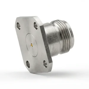 N Female 4-Hole Flange Mount RF Connector – Field Replaceable, 18.35mm Hole Spacing, 0.9mm Pin Diameter