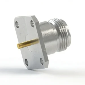 N Female 4-Hole Flange Mount RF Connector – Solder Attachment, 18.25mm Hole Spacing, 2.5mm Pin Diameter